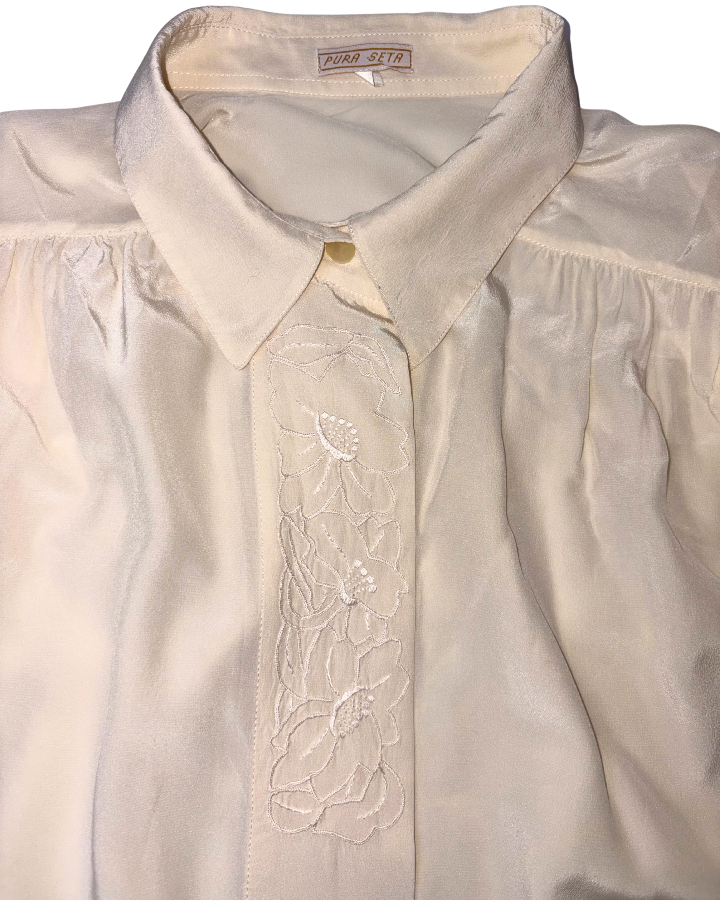 Camasa Vintage din Matase cu Broderie