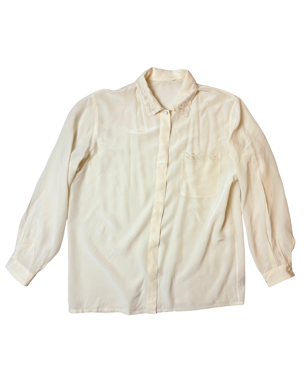 Camasa Vintage din Matase cu broderie pe guler si buzunar