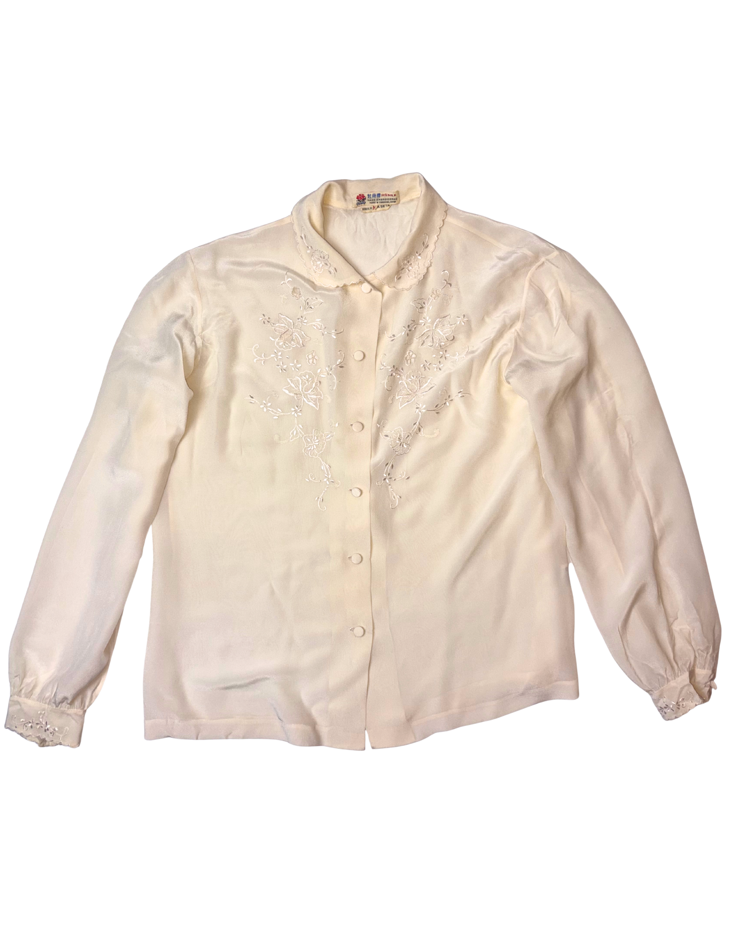 Camasa Vintage din Matase Brodata pe guler, piept si mansete