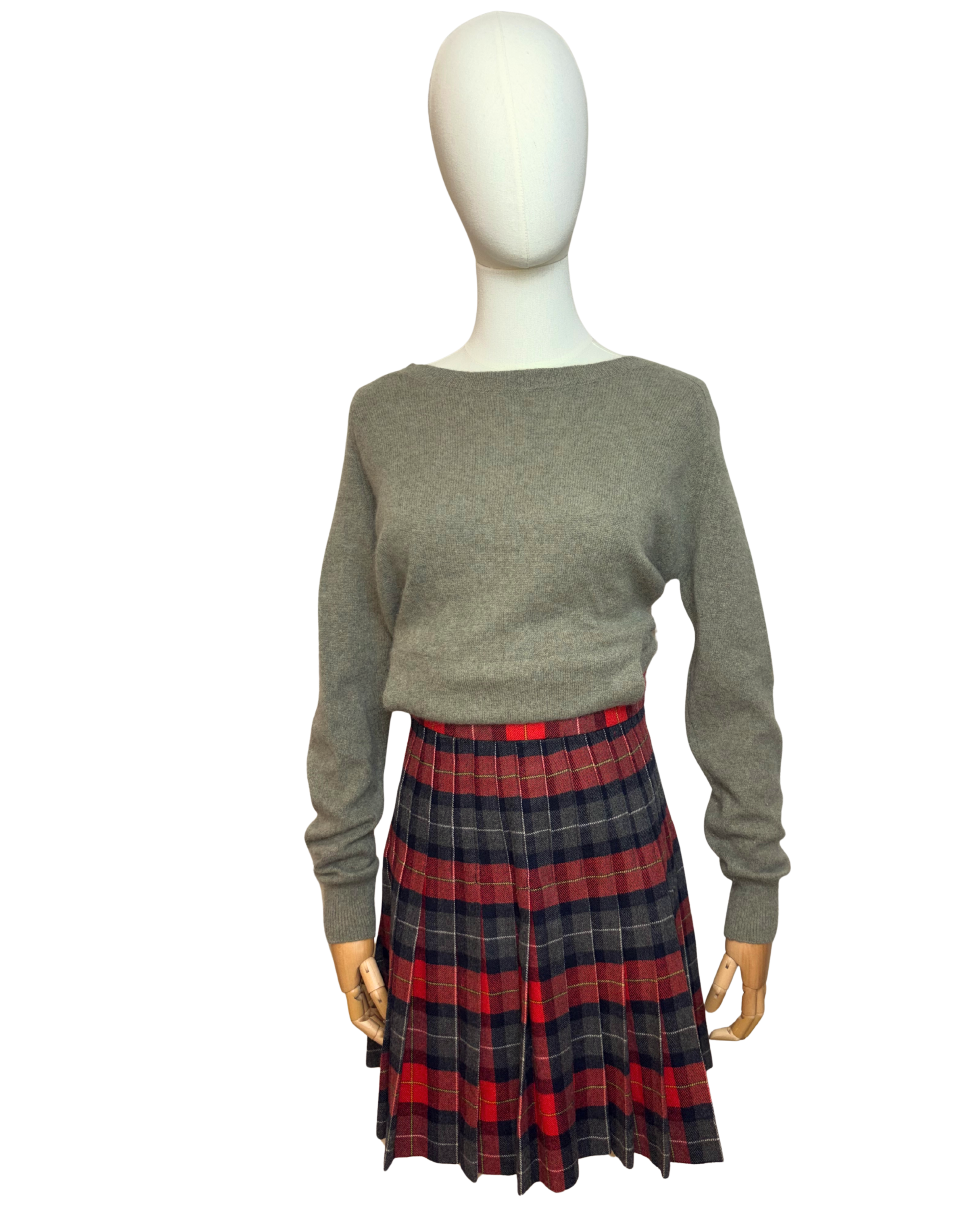 Tartan miniskirt rosie cu gri