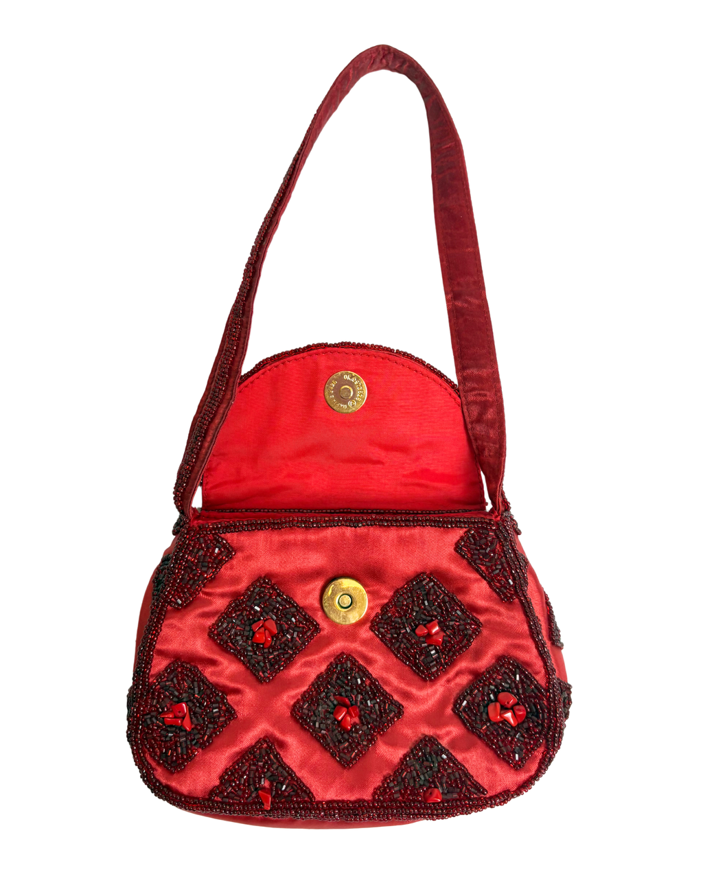 Geanta mini rosie cu margele