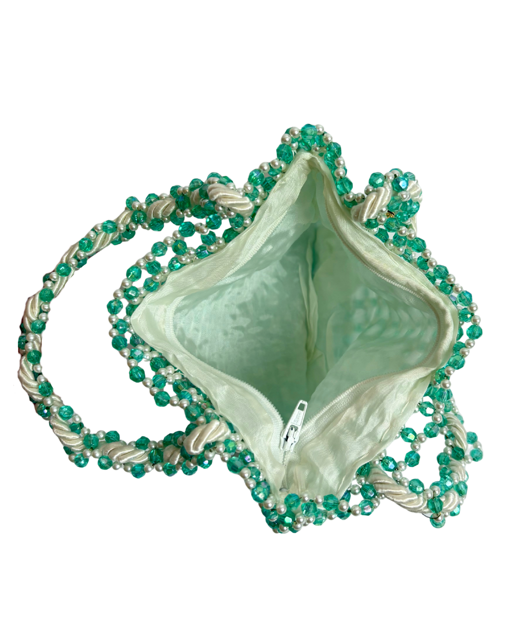 Geanta mini verde cu margele