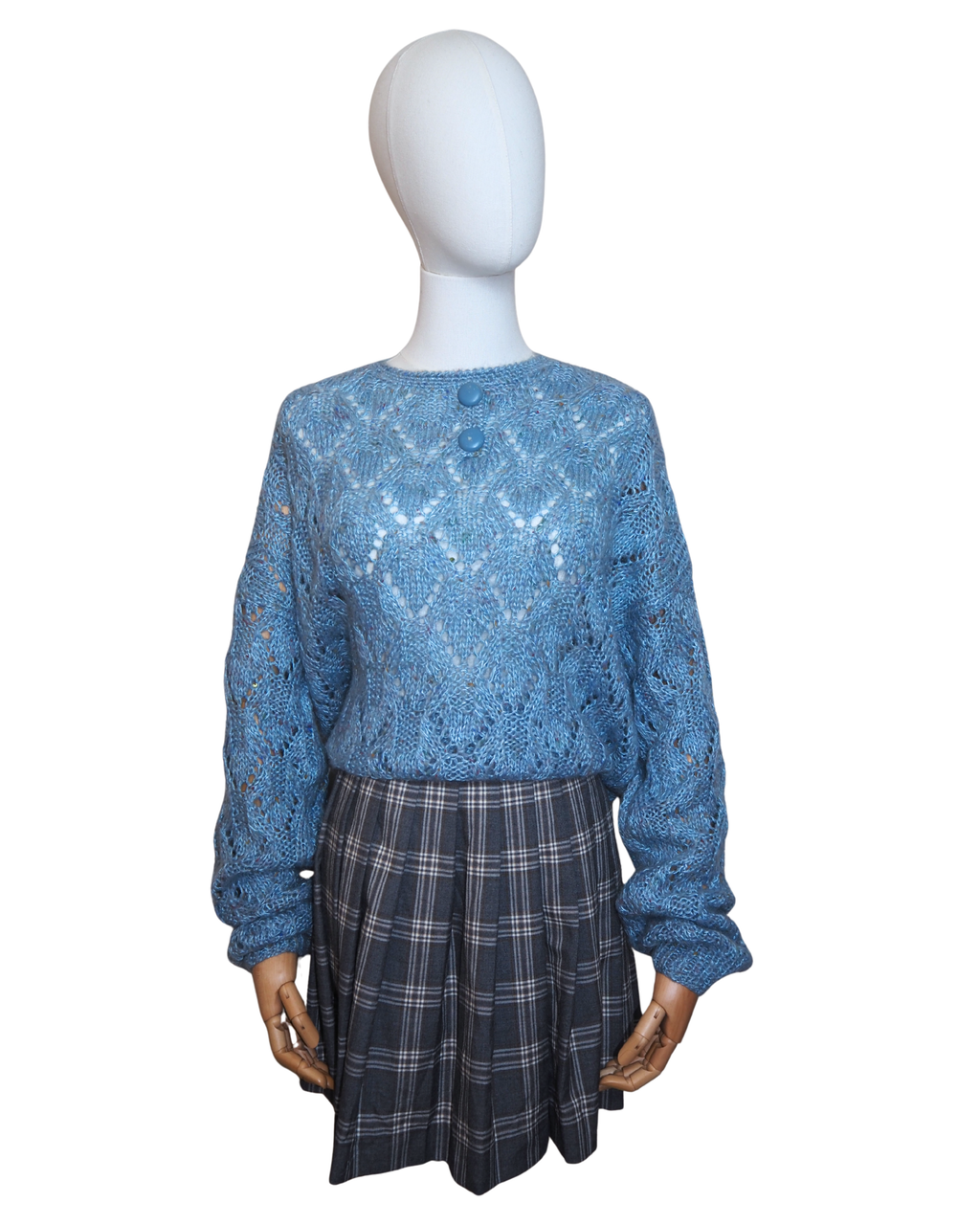 Pulover din Mohair albastru cu Butoni