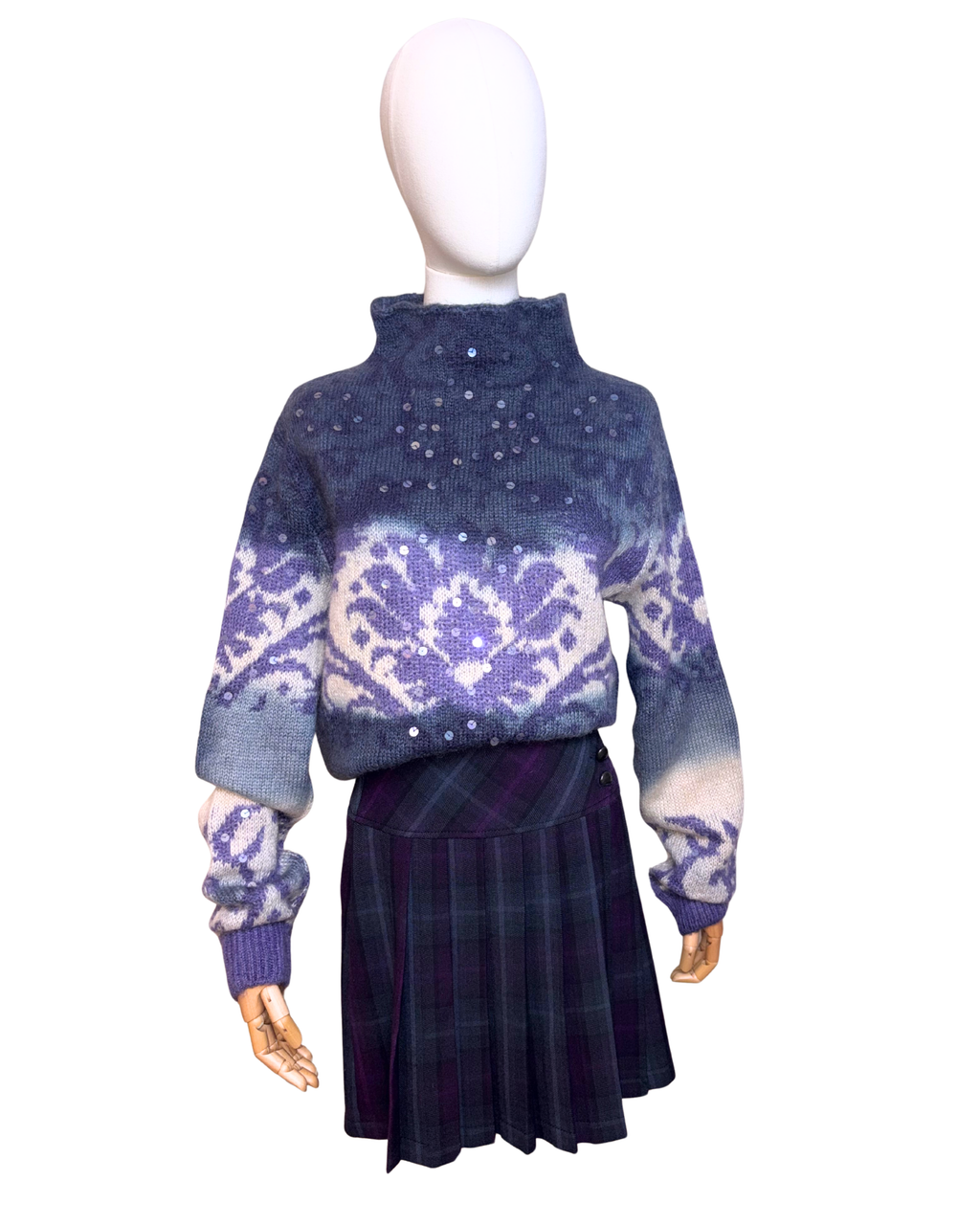 Pulover din Mohair Mov cu flori si paiete