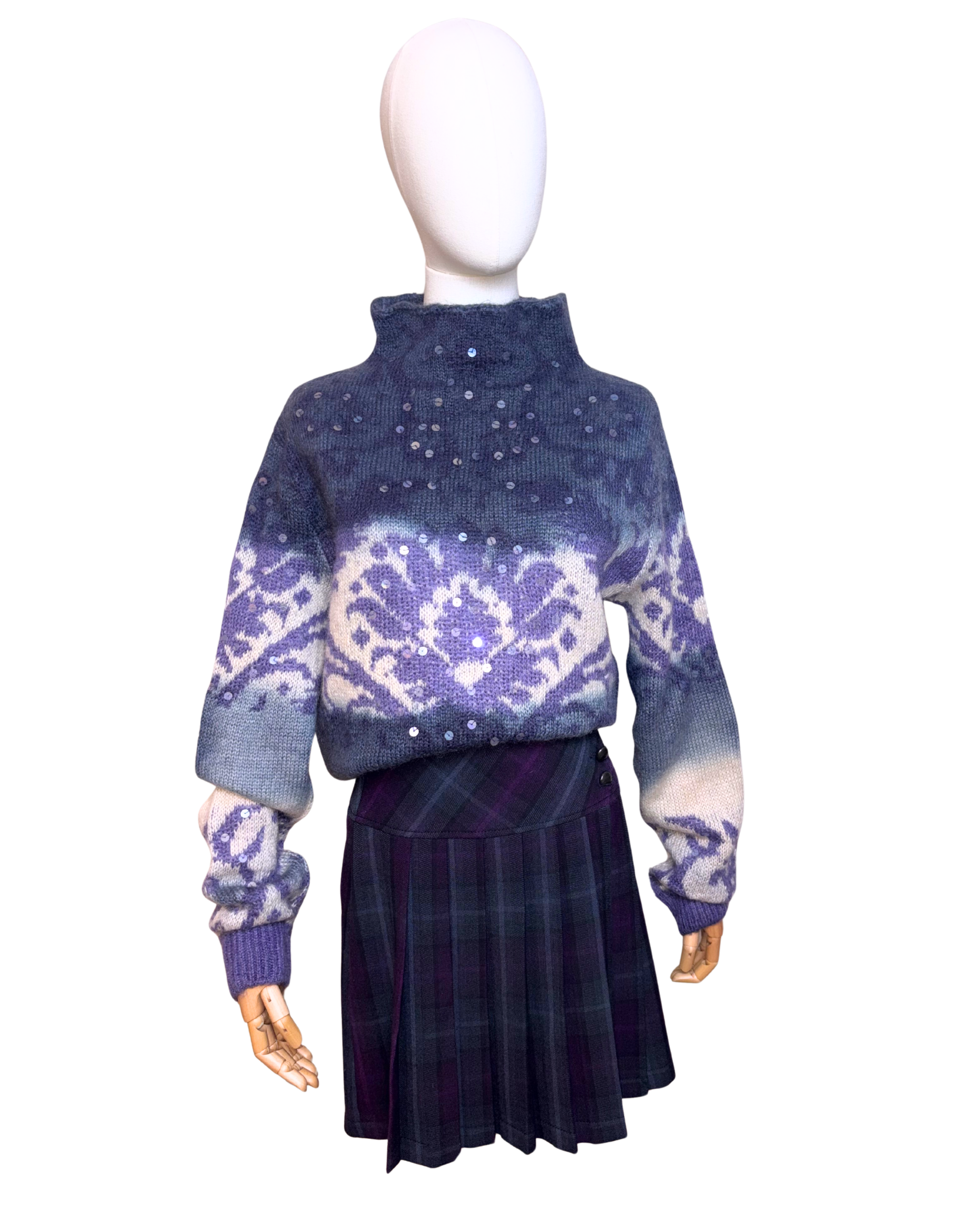 Pulover din Mohair Mov cu flori si paiete